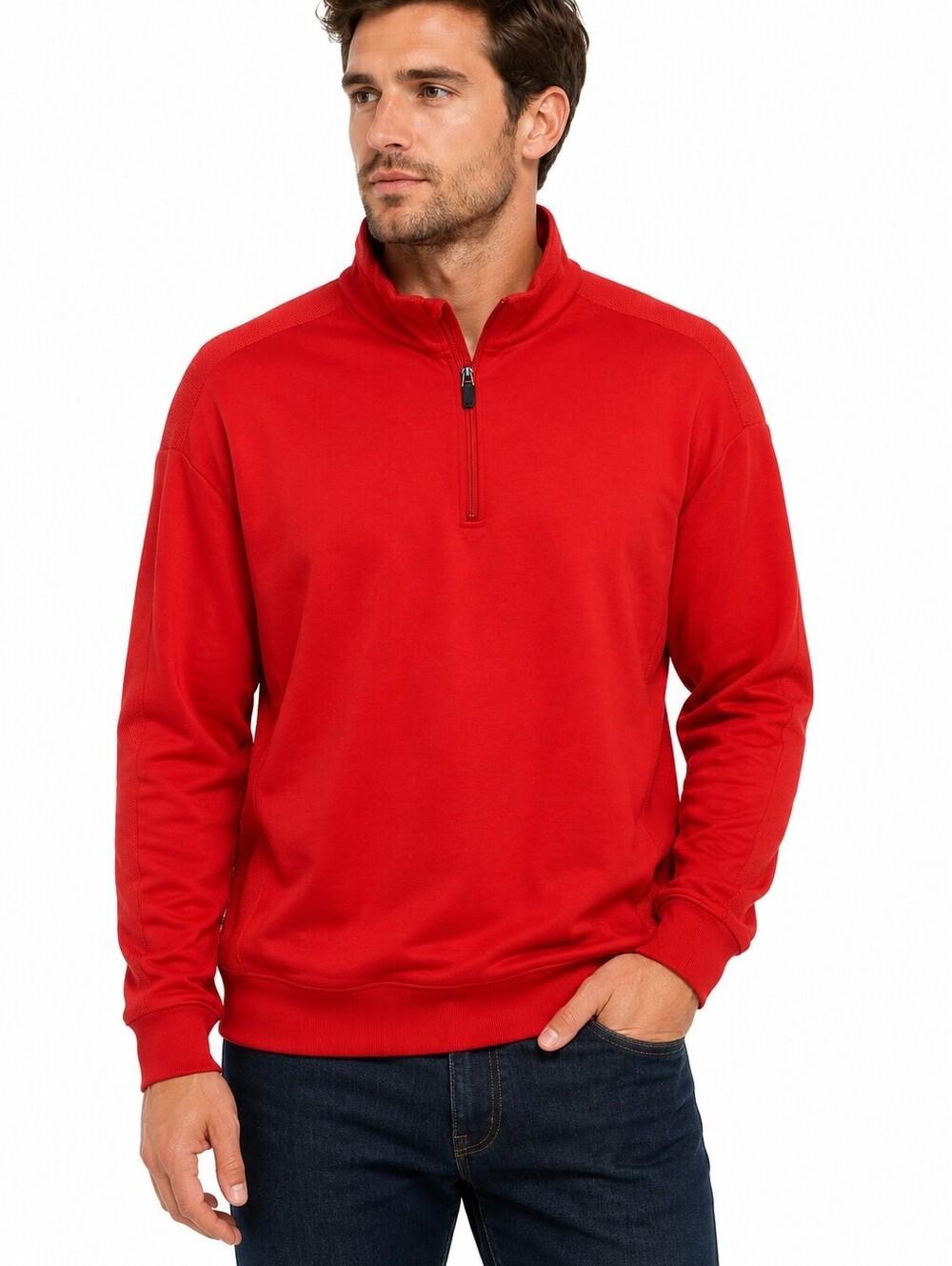 Bugatchi Men’s Red Quarter Zip Pullover Sweatshirt Long Sleeve Mock Neck - 2XL